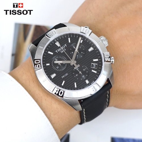 Tissot PR 100 Sport Chronograph Black Dial Black Leather Strap Watch For Men - T101.617.16.051.00