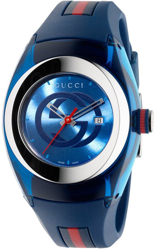 Gucci Sync Quartz Blue Dial Blue Rubber Strap Watch For Men - YA137304