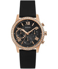 Guess Solar 40mm Black & Rose Gold Dial Black Rubber Strap Watch For Women - W1135L4