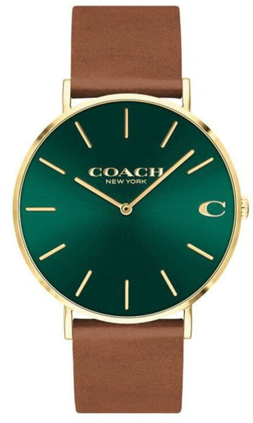 Coach Charles Green Dial Brown Leather Strap Watch for Men - 14602435