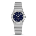 Omega Constellation Manhattan Quartz Diamonds Blue Dial Silver Steel Strap Watch for Women - 131.15.25.60.53.001