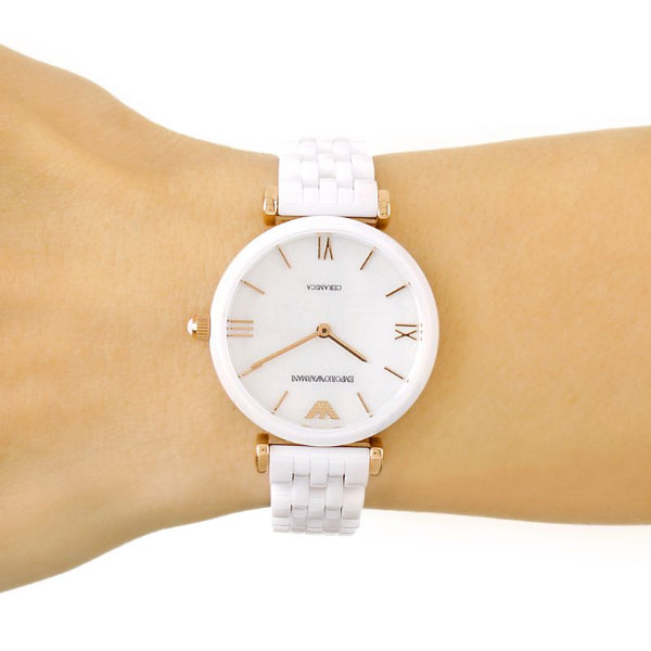 Emporio Armani Ceramica Mother of Pearl Dial White Ceramic Strap Watch For Women - AR1486