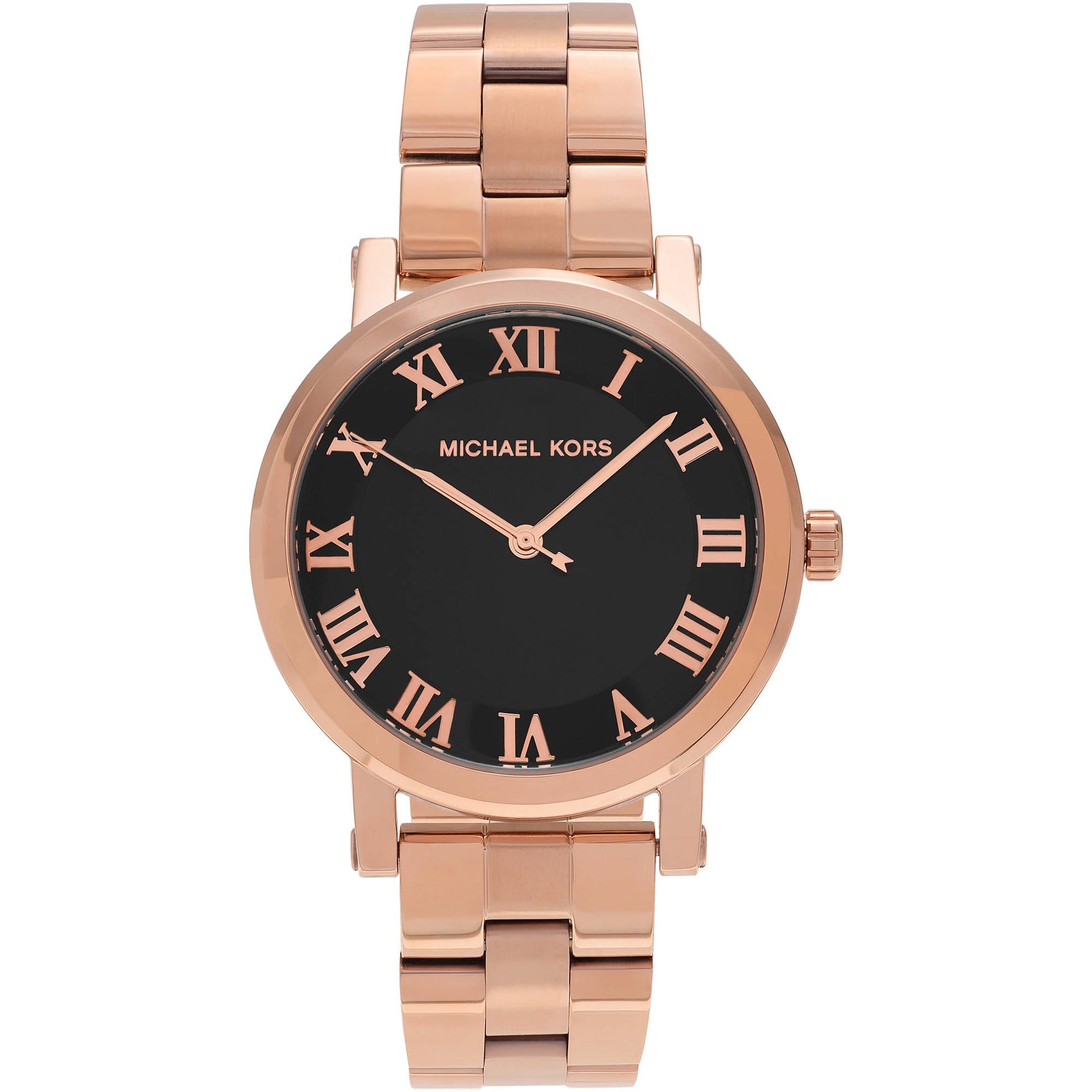 Michael Kors Noire Black Dial Rose Gold Steel Strap Watch for Women - MK3585