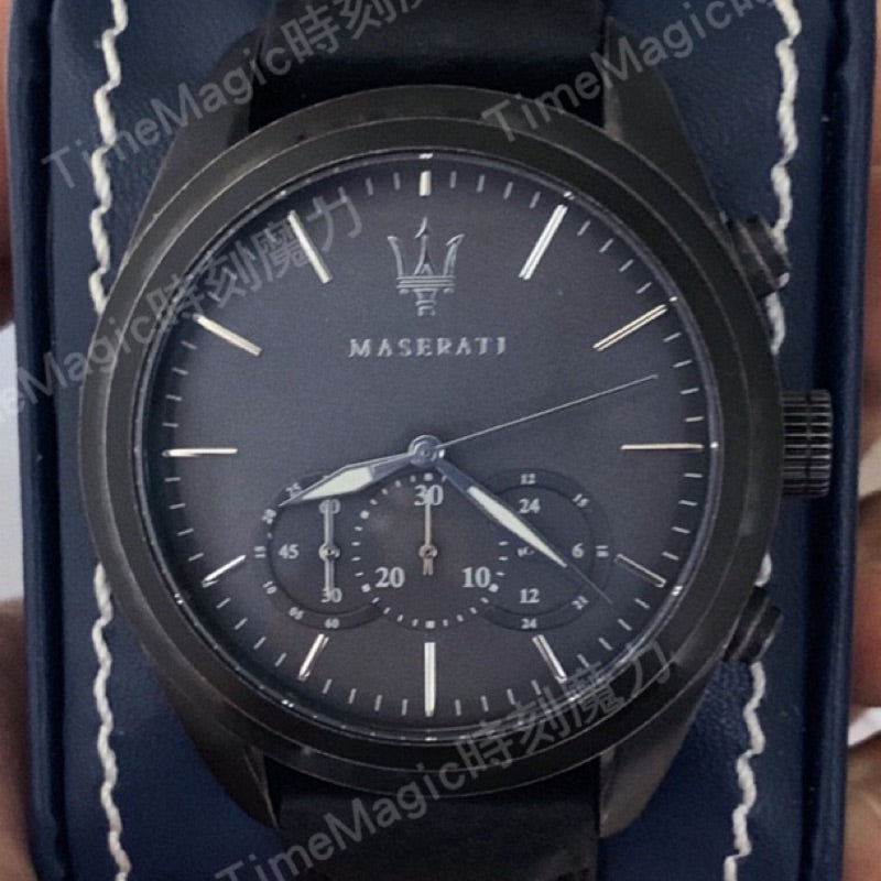 Maserati Traguardo Black Leather Strap Quartz Black Dial Watch For Men - R8871612019