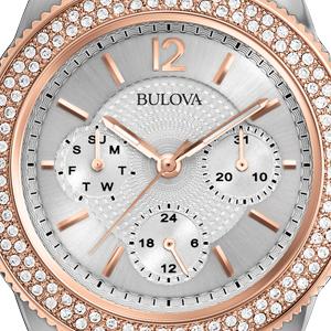 Bulova Crystal Collection Silver Dial Two Tone Steel Strap Watch for Women - 98N100