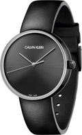 Calvin Klein Full Moon Black Dial Black Leather Strap Watch for Women - K8Y231C1