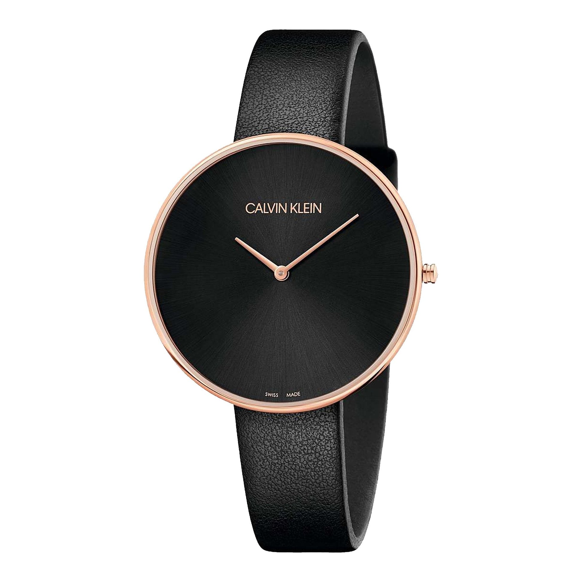 Calvin Klein Full Moon Black Dial Black Leather Strap Watch for Women - K8Y236C1