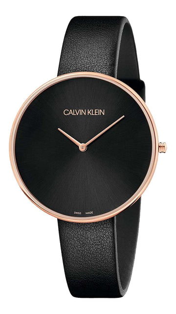 Calvin Klein Full Moon Black Dial Black Leather Strap Watch for Women - K8Y236C1