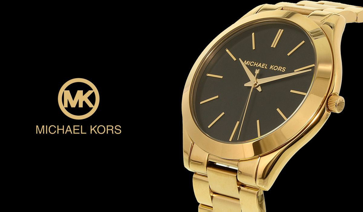 Michael Kors Runway Black Dial Gold Steel Strap Watch for Women - MK3478