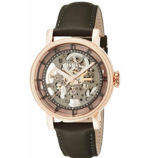 Fossil Boyfriend Skeleton Automatic Grey Dial Grey Leather Strap Watch for Women - ME3089