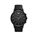 Emporio Armani Sportivo Chronograph Black Dial Black Leather Strap Watch For Men - AR2461