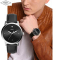 Fossil The Minimalist Carbon Series Black Dial Black Leather Strap Watch for Men - FS5497