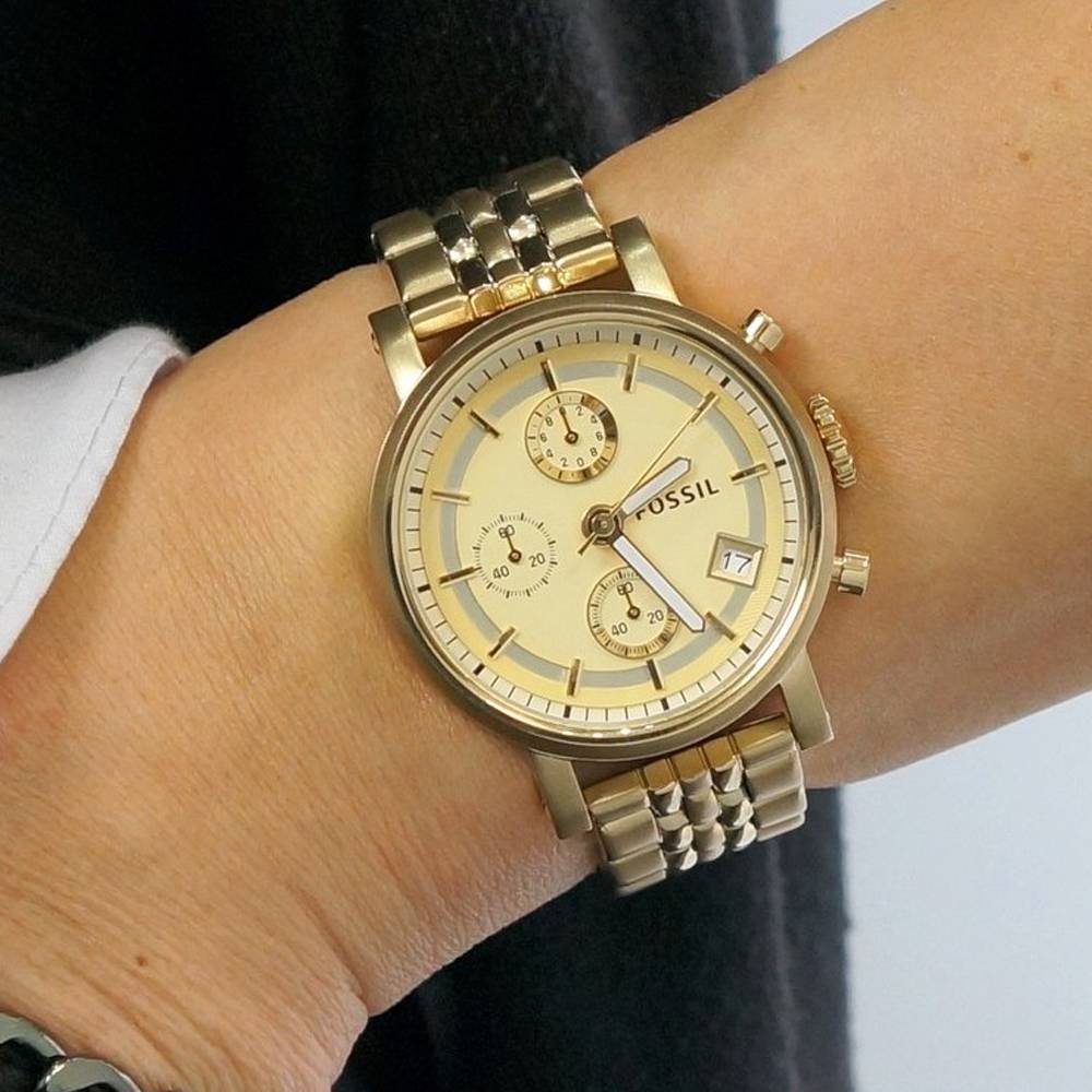 Fossil Boyfriend Chronograph Gold Dial Gold Steel Strap Watch for Women - ES2197