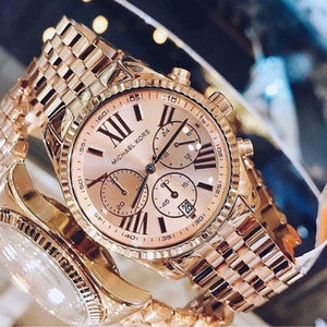 Michael Kors Lexington Rose Gold Dial Rose Gold Steel Strap Watch for Women - MK5569