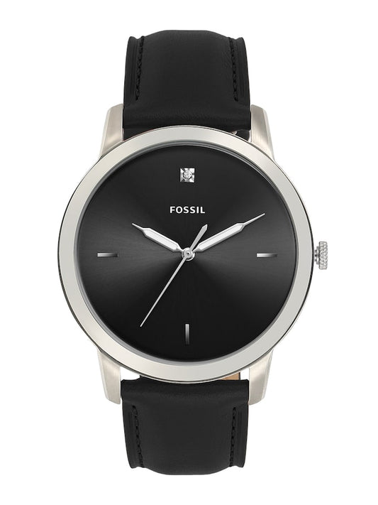 Fossil The Minimalist Carbon Series Black Dial Black Leather Strap Watch for Men - FS5497