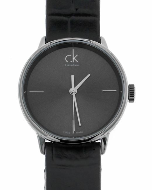 Calvin Klein Accent Black Dial Black Leather Strap Watch for Women  - K2Y2Y1C3