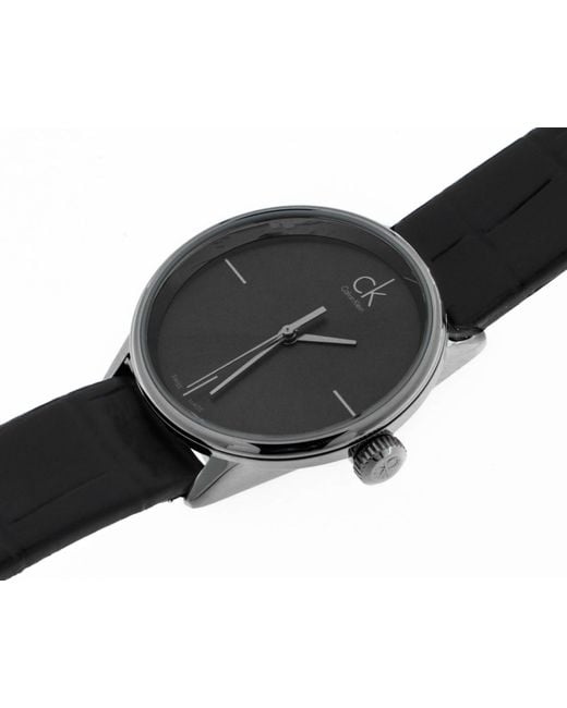 Calvin Klein Accent Black Dial Black Leather Strap Watch for Women  - K2Y2Y1C3