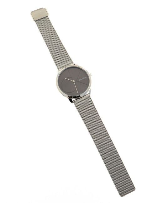 Calvin Klein Minimal Gray Dial Silver Mesh Bracelet Watch for Men - K3M21123