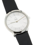 Calvin Klein Minimalist Silver Dial Black Leather Strap Watch for Men - K3M211C6