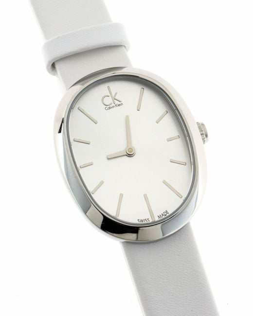 Calvin Klein Incentive White Dial White Leather Strap Watch for Women - K3P231L6