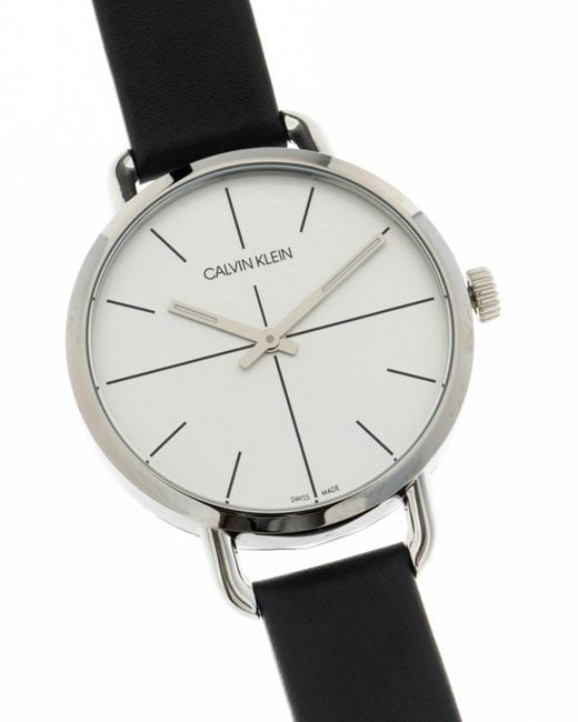 Calvin Klein Evan White Dial Black Leather Strap Watch for Women - K7B231CY