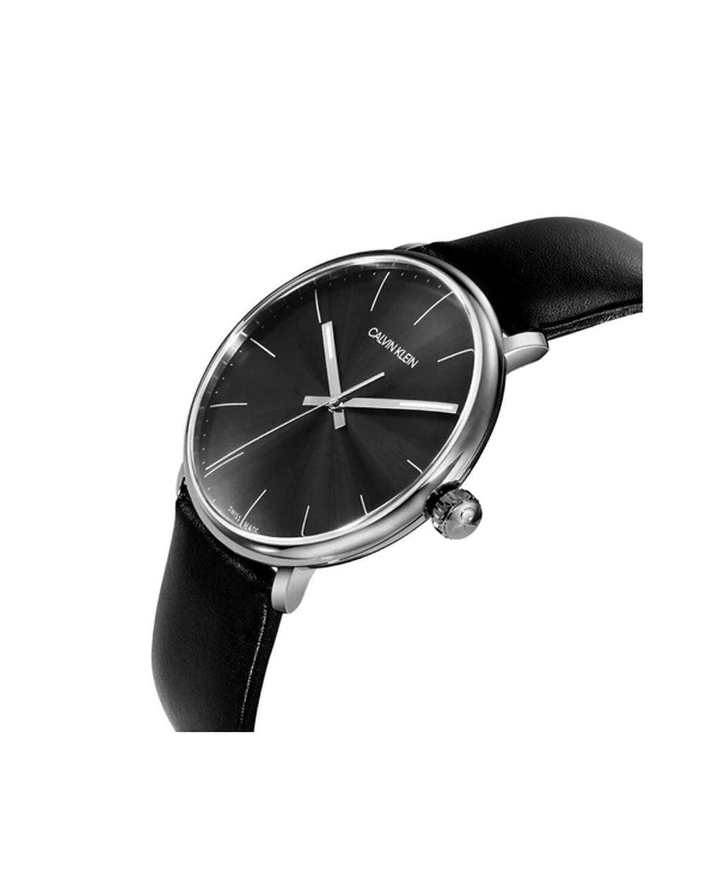 Calvin Klein High Noon Quartz Black Dial Black Leather Strap Watch for Men - K8M211C1