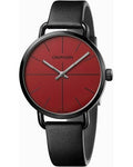 Calvin Klein Even Maroon Dial Black Leather Strap Watch for Men - K7B214CP