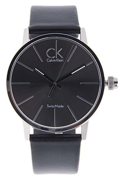 Calvin Klein Post Minimal Black Dial Black Leather Strap Watch for Men - K7621401