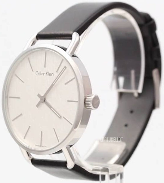 Calvin Klein Even White Dial Black Leather Strap Watch for Women - K7B211C6