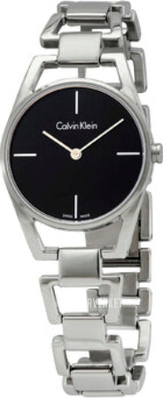 Calvin Klein Dainty Black Dial Silver Steel Strap Watch for Women - K7L23141