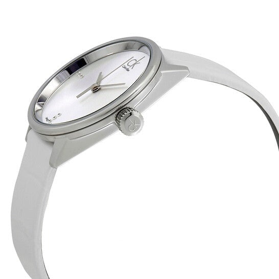 Calvin Klein Accent White Dial White Leather Strap Watch for Women - K2Y2Y1KW