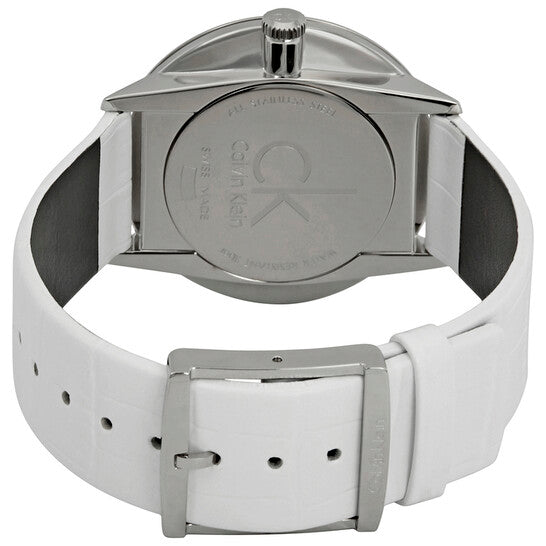 Calvin Klein Accent Silver Dial White Leather Strap Watch for Men - K2Y2X1KW