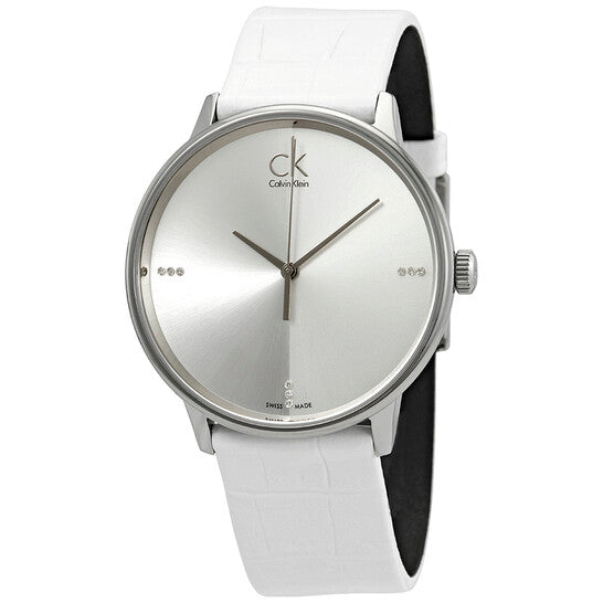 Calvin Klein Accent White Dial White Leather Strap Watch for Women - K2Y2Y1KW