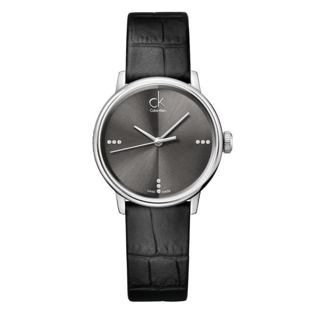 Calvin Klein Dress Grey Dial Black Leather Strap Watch for Women - K2Y2Y1CU