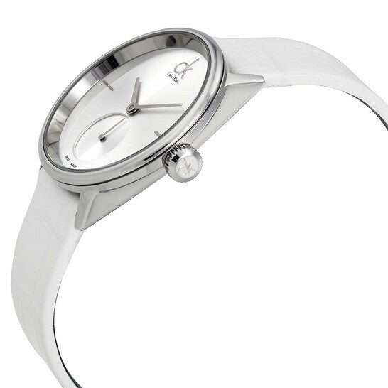 Calvin Klein Accent White Dial White Leather Strap Watch for Women - K2Y231K6