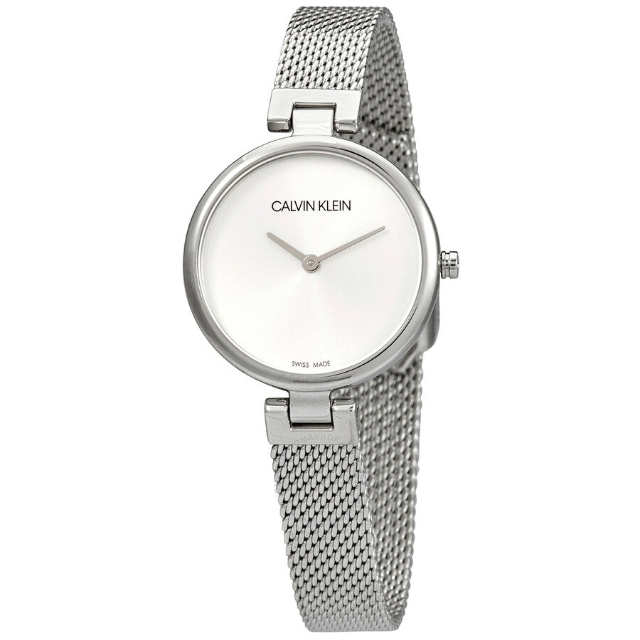 Calvin Klein Authentic White Dial Silver Mesh Bracelet Watch for Women - K8G23126