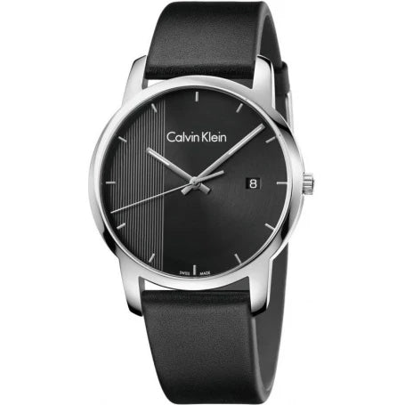 Calvin Klein City Quartz Black Dial Black Leather Strap Watch for Men - K2G2G1C1