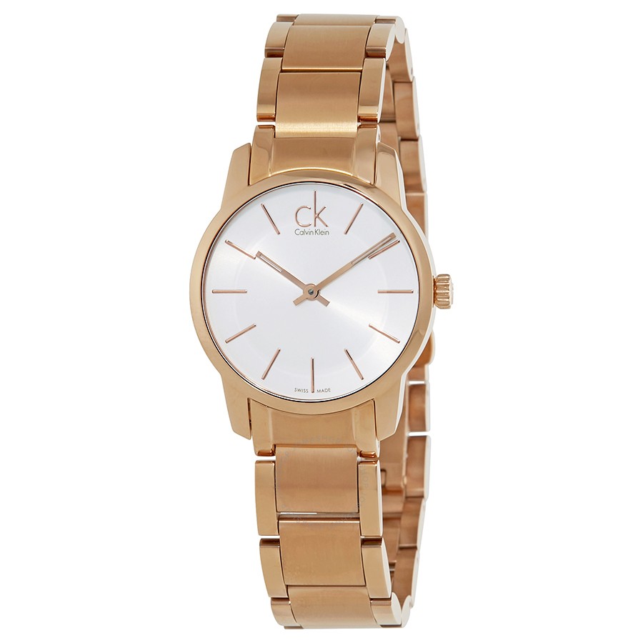 Calvin Klein City Mother of Pearl White Dial Rose Gold Steel Strap Watch for Women - K2G23646