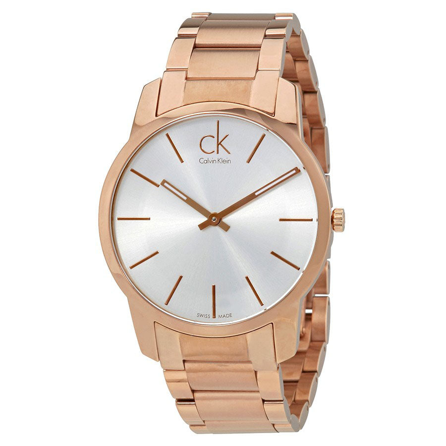 Calvin Klein City White Dial Rose Gold Steel Strap Watch for Men - K2G21646