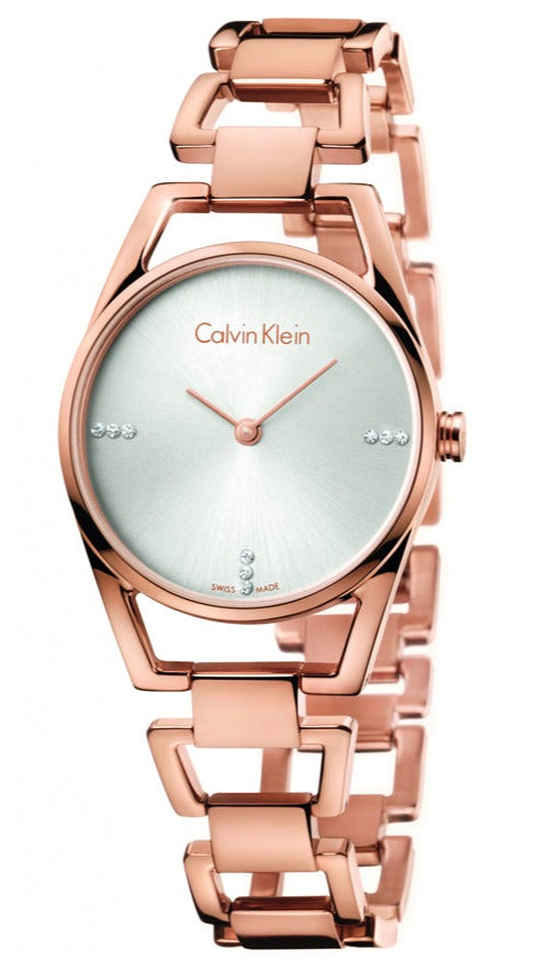 Calvin Klein Dainty Diamonds Silver Dial Rose Gold Steel Strap Watch for Women - K7L2364T