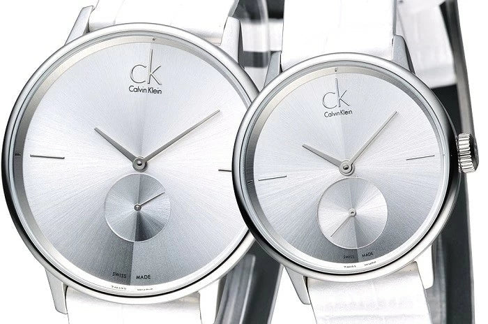 Calvin Klein Accent White Dial White Leather Strap Watch for Women - K2Y231K6