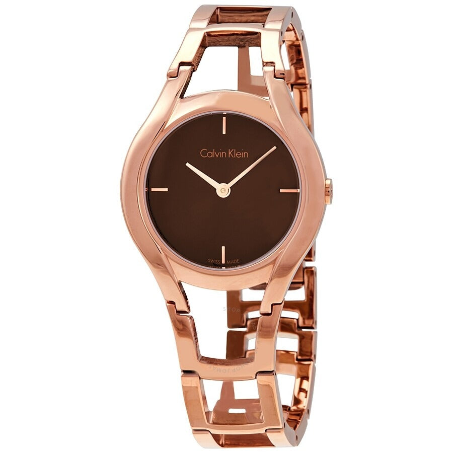 Calvin Klein Class Brown Dial Rose Gold Steel Strap Watch for Women - K6R2362K