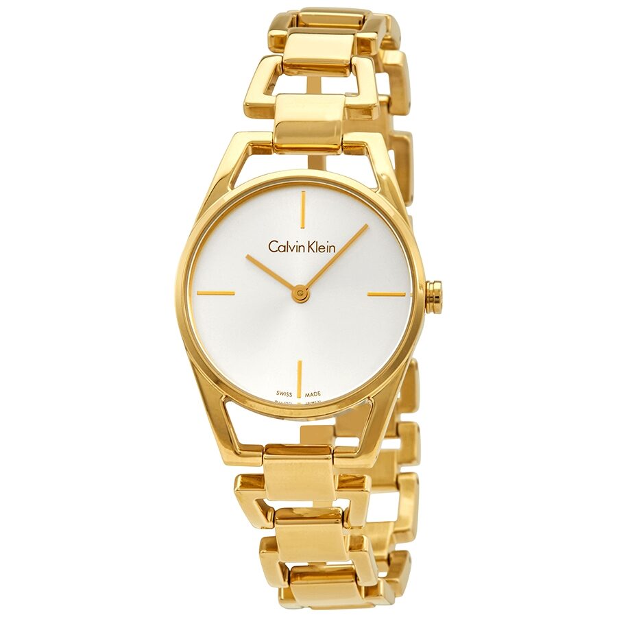 Calvin Klein Stately Silver Dial Gold Steel Strap Watch for Women - K3G23526