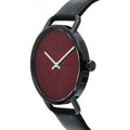 Calvin Klein Even Maroon Dial Black Leather Strap Watch for Men - K7B214CP