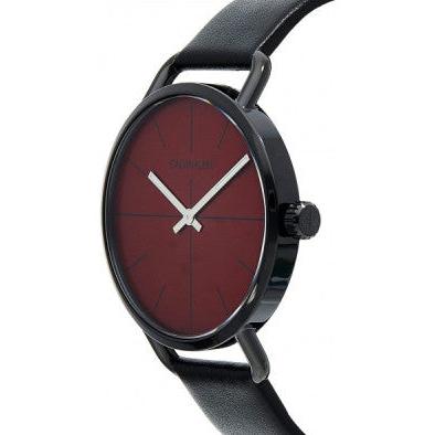 Calvin Klein Even Maroon Dial Black Leather Strap Watch for Men - K7B214CP