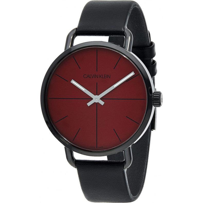 Calvin Klein Even Maroon Dial Black Leather Strap Watch for Men - K7B214CP