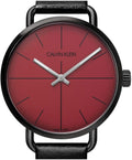 Calvin Klein Even Maroon Dial Black Leather Strap Watch for Men - K7B214CP