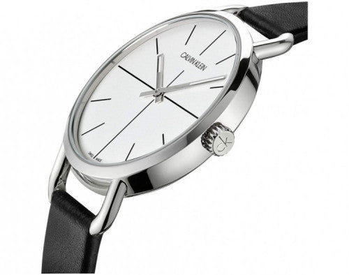 Calvin Klein Posh Silver Dial Black Leather Strap Watch for Men - K8Q311C6