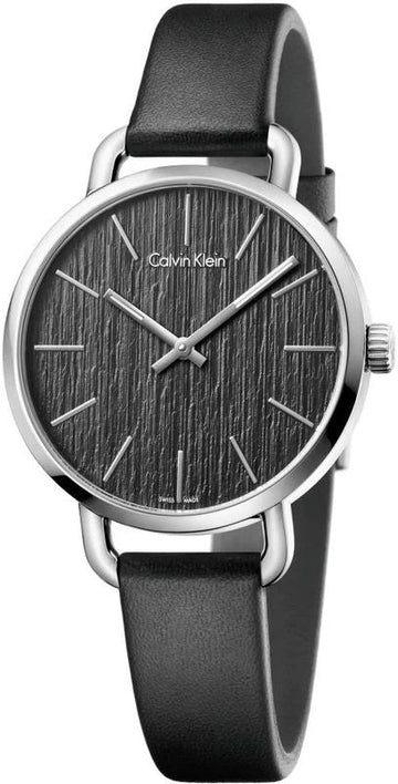 Calvin Klein Even Black Dial Black Leather Strap Watch for Women - K7B231C1