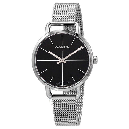 Calvin Klein Even Black Dial Silver Mesh Bracelet Watch for Women - K7B23121